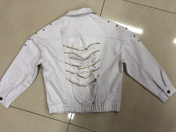 Women Non-Stretch Twill Denim with Hols and Decor Jacket