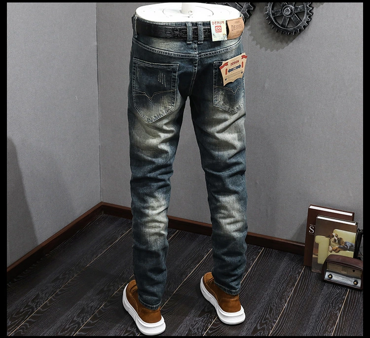 High End Jeans Men&prime;s Stretch Slim Pants Teen Vintage Denim