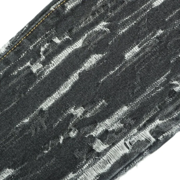 Jq001 10.5 Oz Non Stretch Jacquard Denim Fabric Black/Indigo Color Jeans