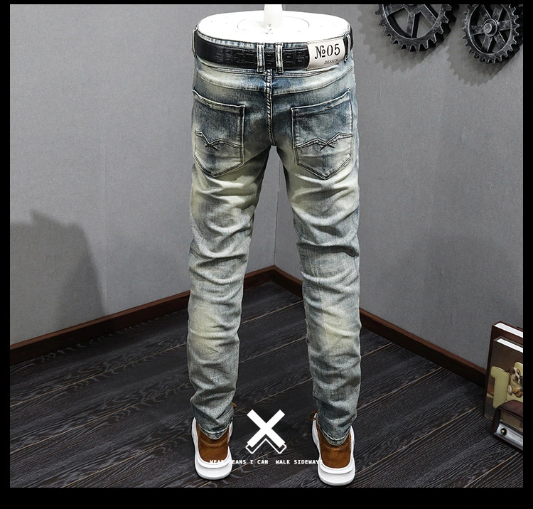 High End Jeans Men&prime;s Stretch Slim Pants Teen Vintage Denim